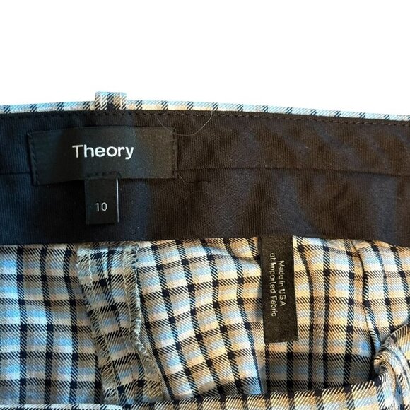 Theory Womens Slim Fit Blue black & White Checkered Dress Pants strech cropped s - Picture 7 of 7